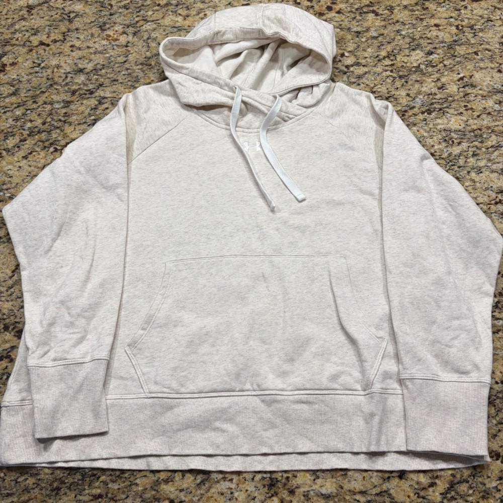 Under‎ Armour Rival Fleece Hoodie Oatmeal Heather Womens 1X Loose Fit Pullover
